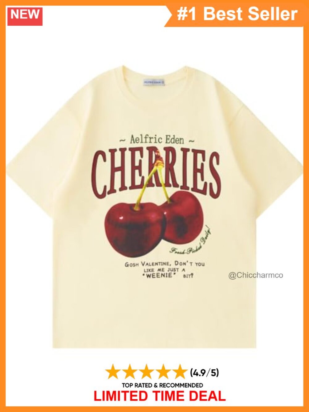 Oversized Graphic Cherry Print Tee Cotton Crew Neck Short Sleeve Summer Casual
